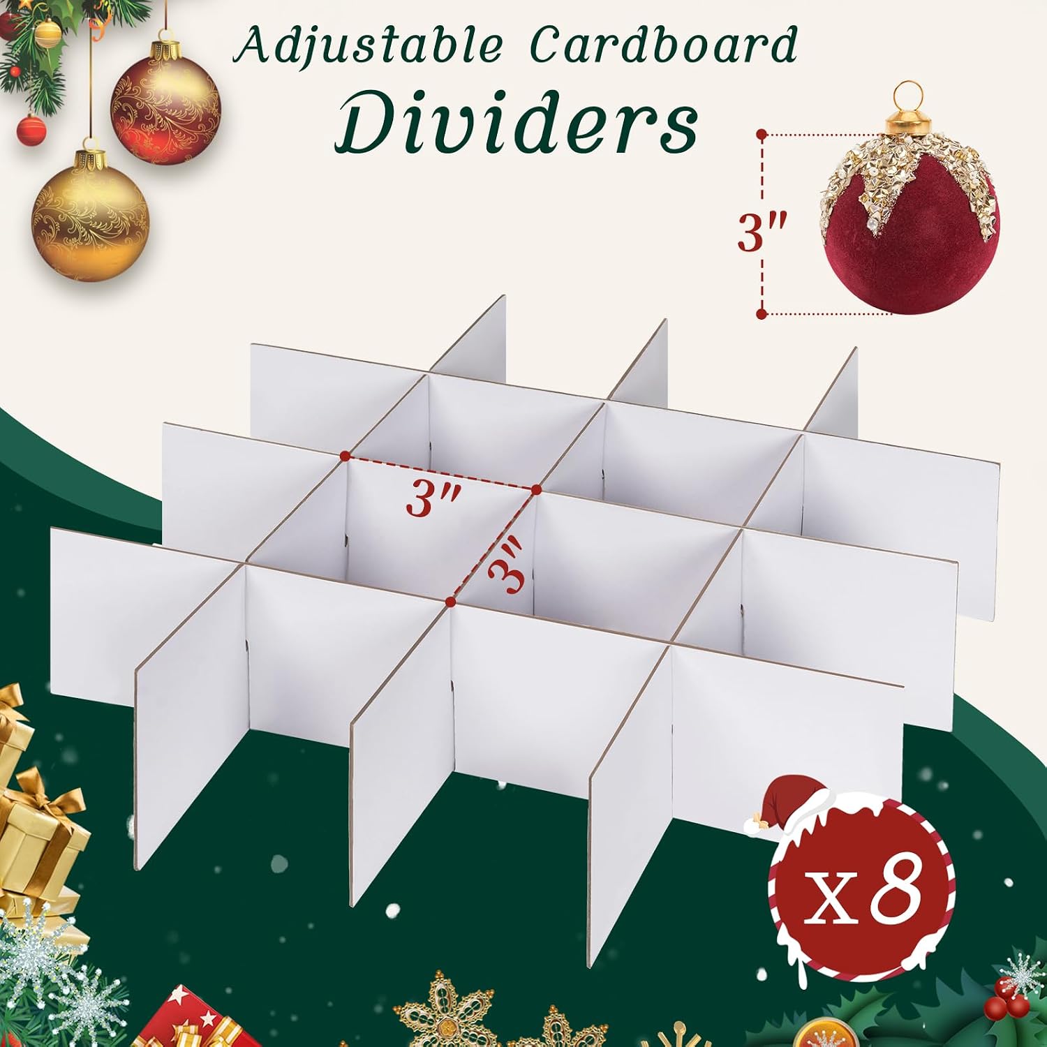 Christmas Ornament Storage Box with Adjustable Dividers Zippered Top Stores up to 128 Holiday Ornaments (3 Inch) Xmas