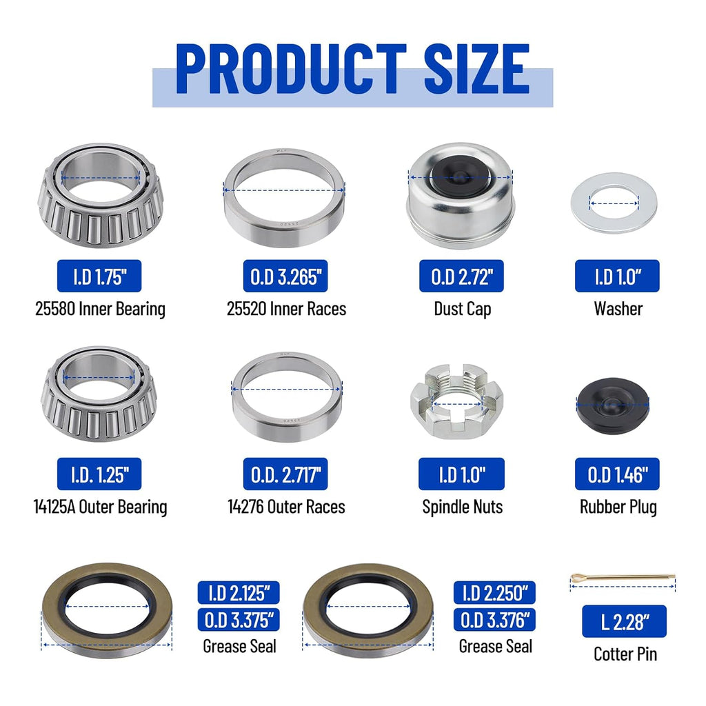 4 Sets 25580 14125A Boat Trailer Axles Bearing Kits