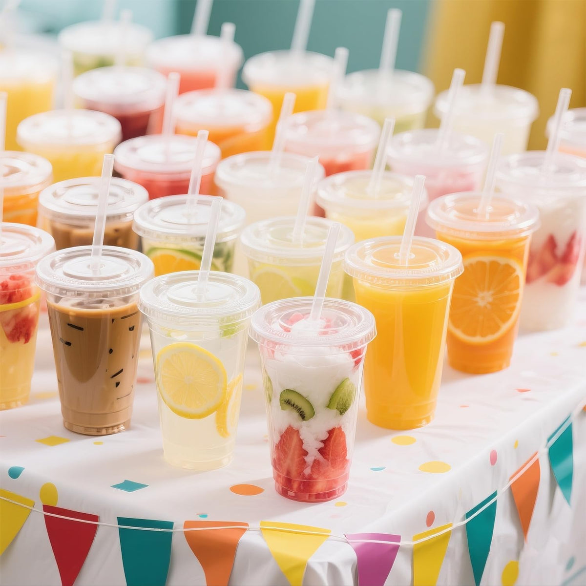 32 oz Clear Plastic Cups with Lids and Jumbo Straws