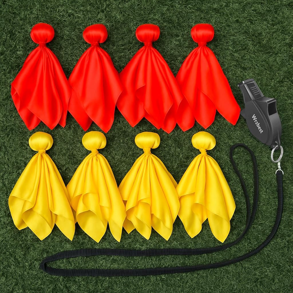 Referee Game Penalty Flags Set – 8 x Soccer Penalty Flags (4 Red & 4 Yellow) + Black Whistle – Ultimate Football