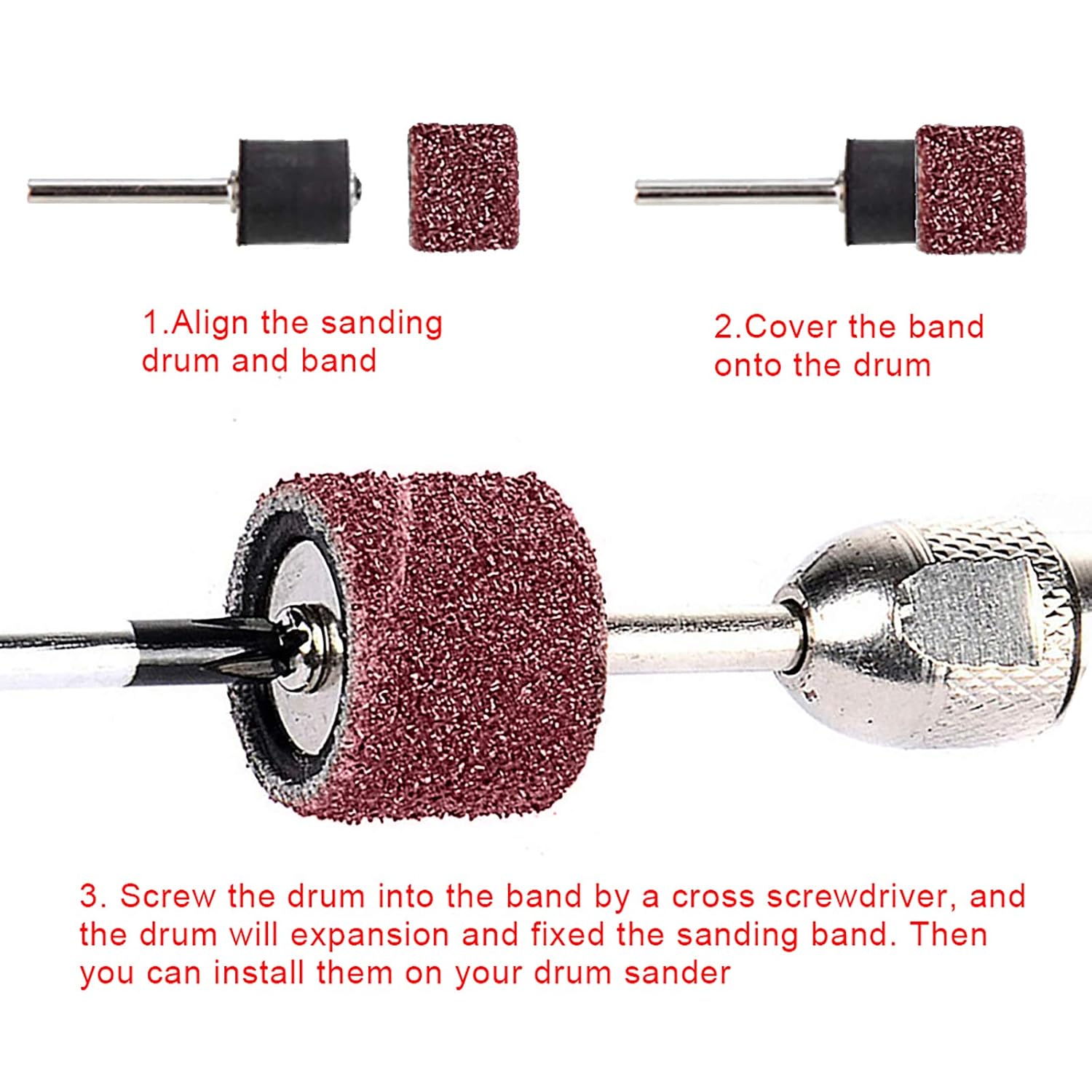 132 Pieces Aluminum Oxide Sanding Drum Set with Free Box | Including 120 Pieces Drum Sander Sanding Sleeves,12 Pieces
