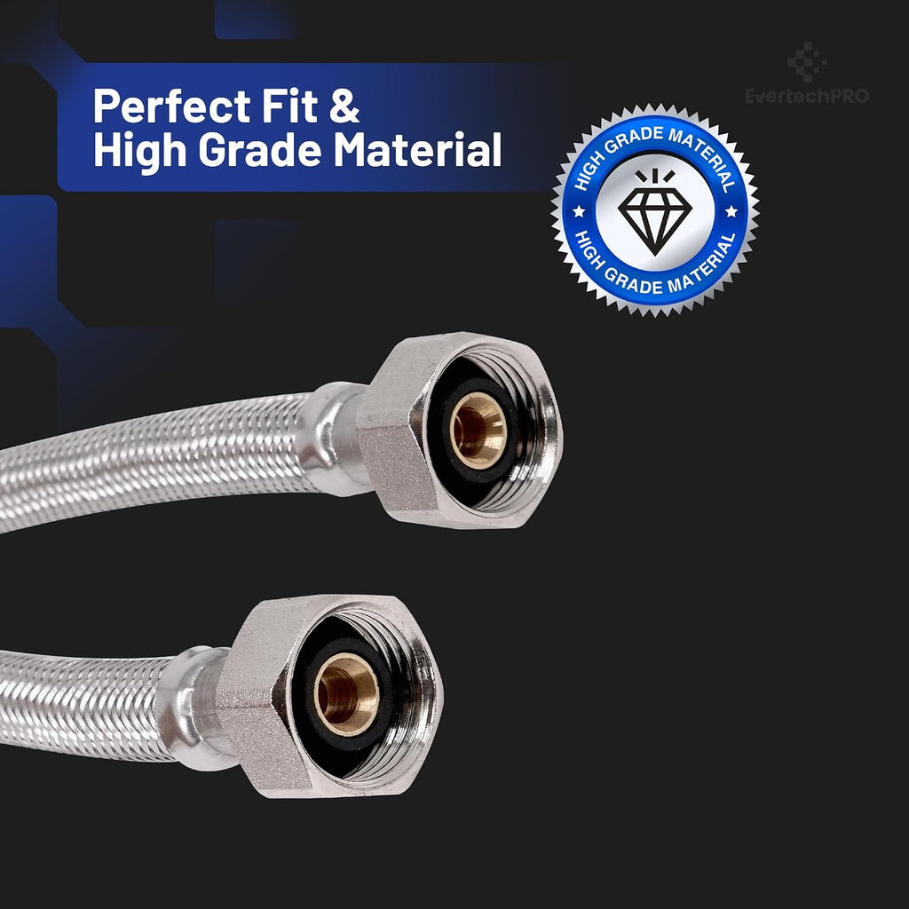 PLB813316 EvertechPRO Stainless Steel Braided Toilet Water Supply Line - F 1/2 x F 1/2 x 16 inch Connector, Universal