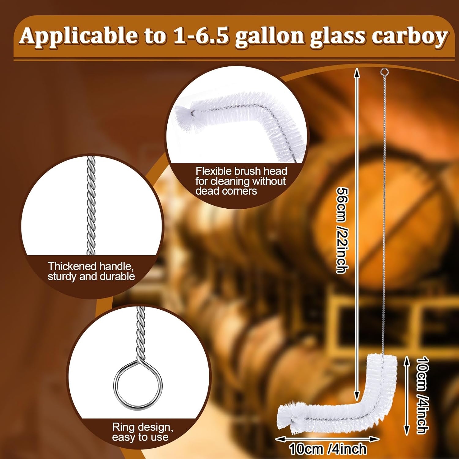 6 Gallon Glass Carboy Set, 6 gallon glass water jug with Drilled & Undrilled Rubber Stoppers, Bubble Airlock, Handle