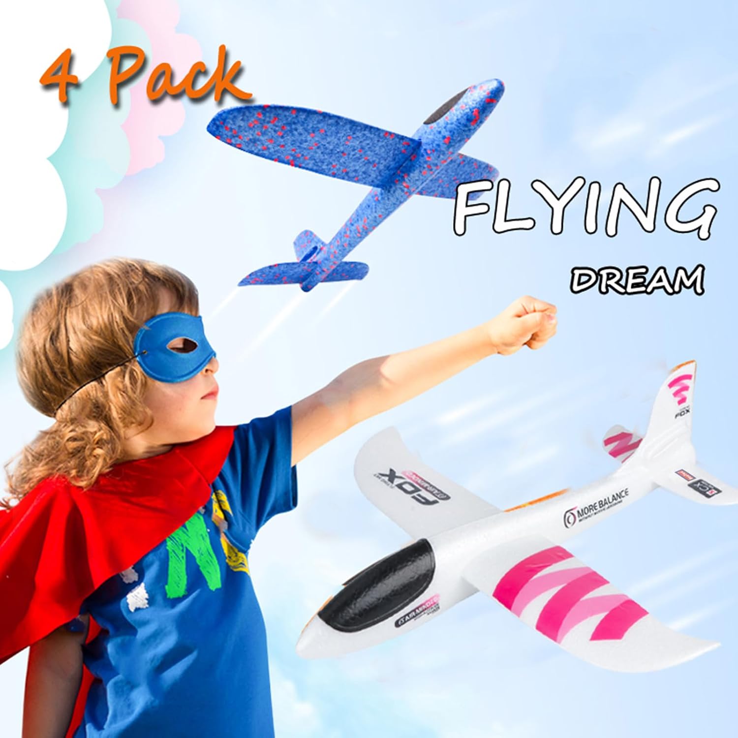 4 Pack Toy Airplanes, 17.5" Large Throwing Foam Plane, 2 Flight Mode, Aeroplane Gliders, Flying Aircraft, Gifts for 3