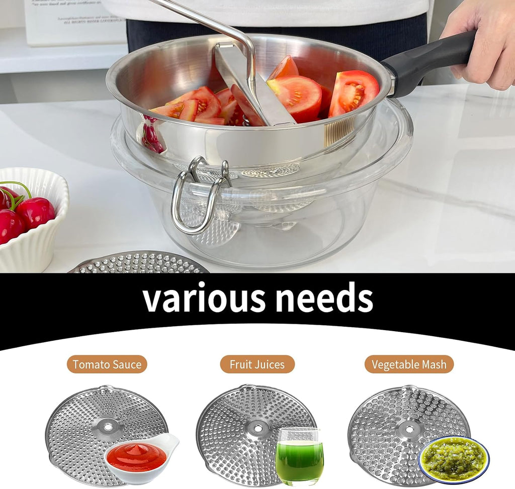 Stainless Steel Food Mills For Tomato Sauce and Jam With 3 Milling Discs