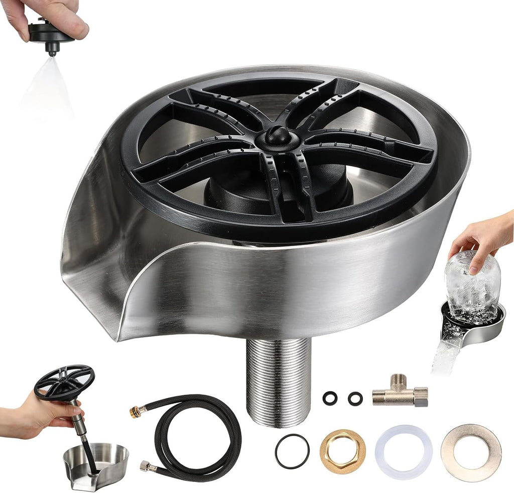 Glass Rinser for Kitchen Sink, Pull-Out Sprayer Combo Cup Washer Attachment