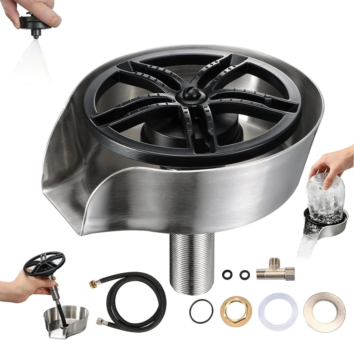 Glass Rinser for Kitchen Sink, Pull-Out Sprayer Combo Cup Washer Attachment