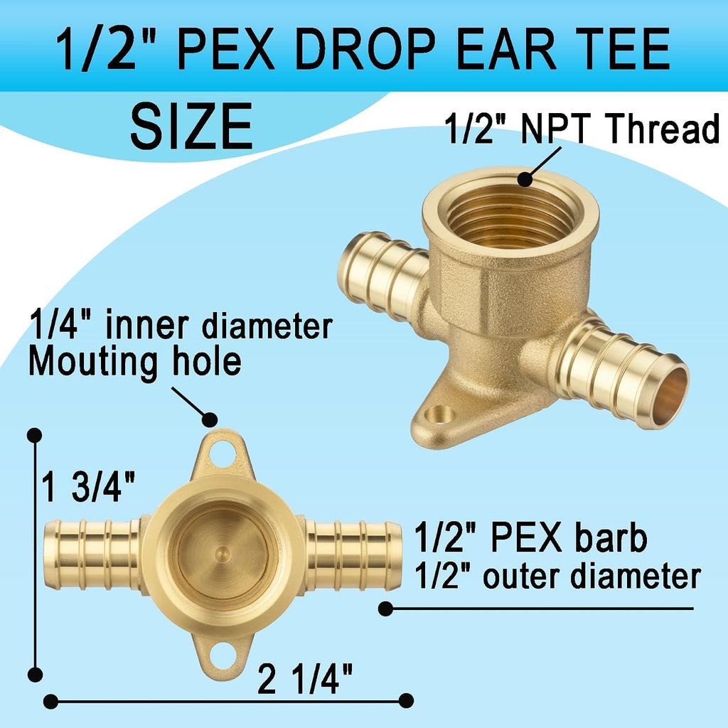 (15 Pack) Asterbacks 1/2 PEX Drop Ear Tee for PEX-A/B/C Pipe