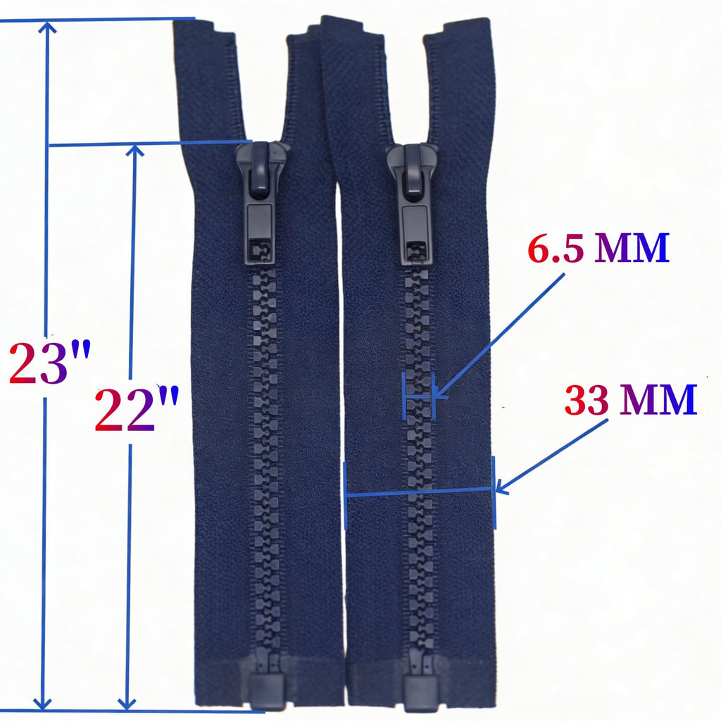 2PCS #5 22 Inch Separating Jacket Zippers for Sewing (Navy Blue)
