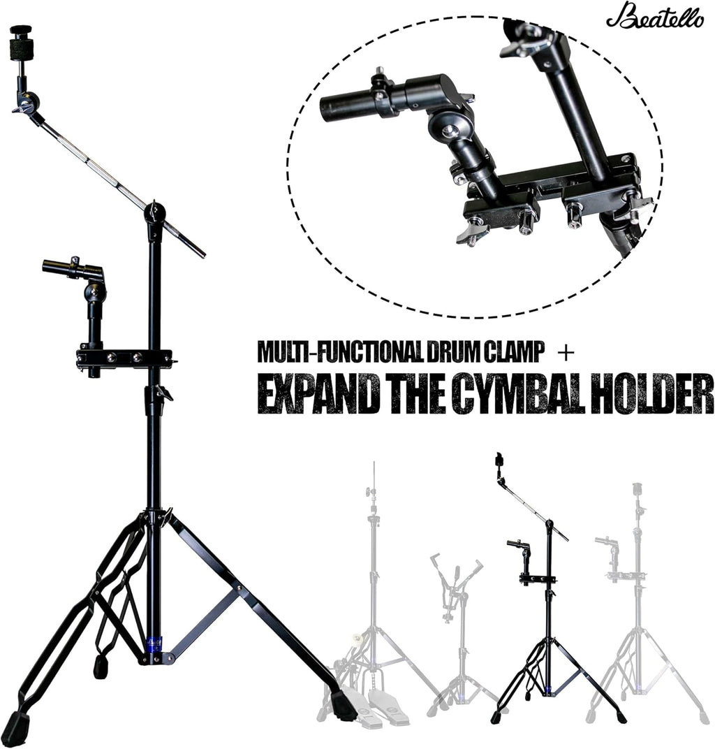 5-Piece Drum Hardware Pack with Bass Pedal - Heavy Duty Alloy Stands, Tom Holders & Multi Clamps, Tool-Free Adjust