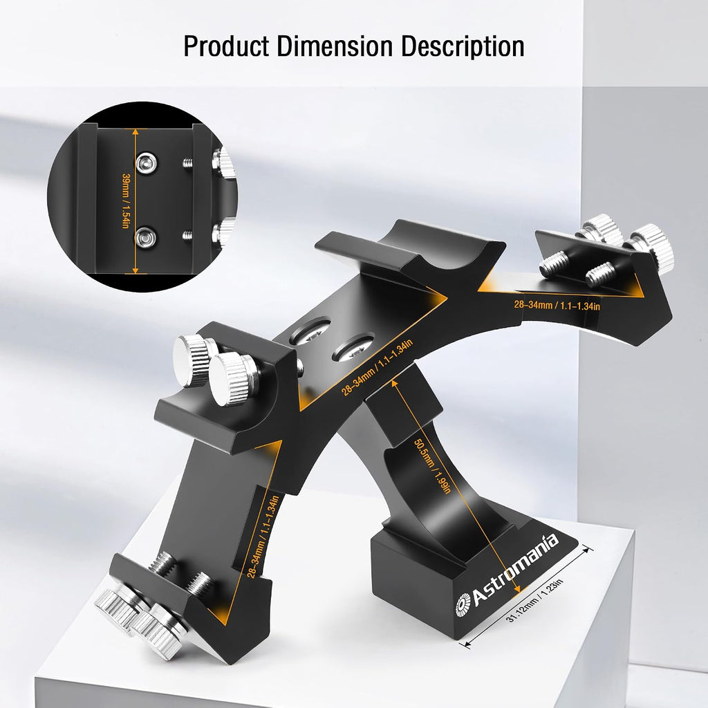 Finder Scope Mount, Finderscope Mount Bracket for Triple Finders | Adjustable Metal Aluminum Telescope Accessory