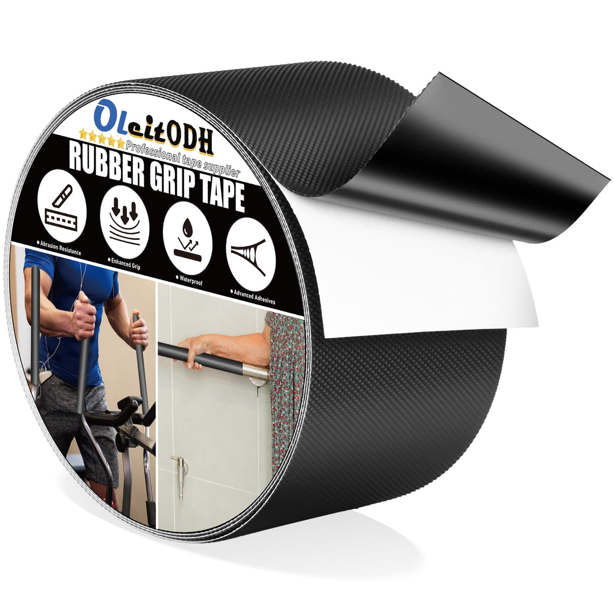 2" x 60 ft Rubber Grip Tape, Black, for Handles & Tools