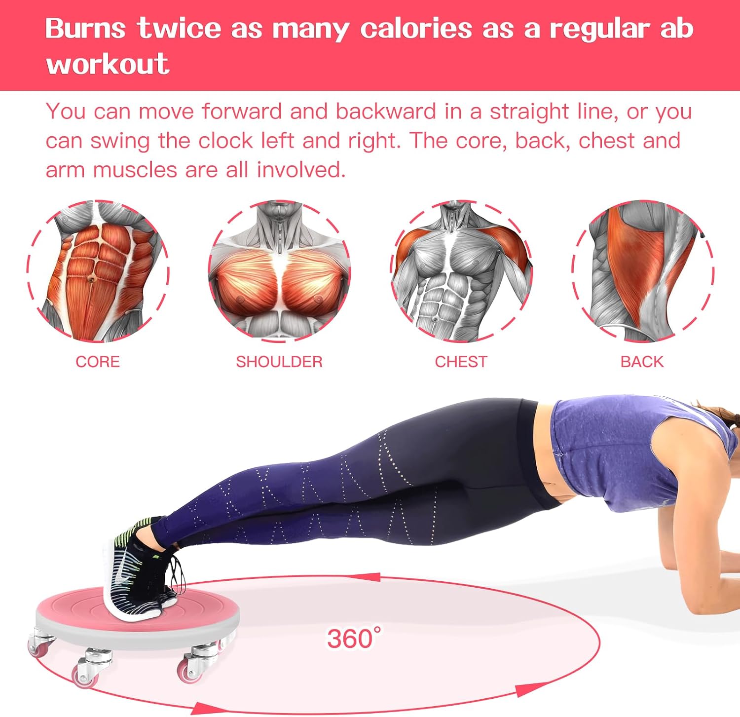 6 Caster Ab Roller, Ab Exercise Equipment with Knee Pads, Ab Roller Wheel for Core Exercise, Abdominal Strength