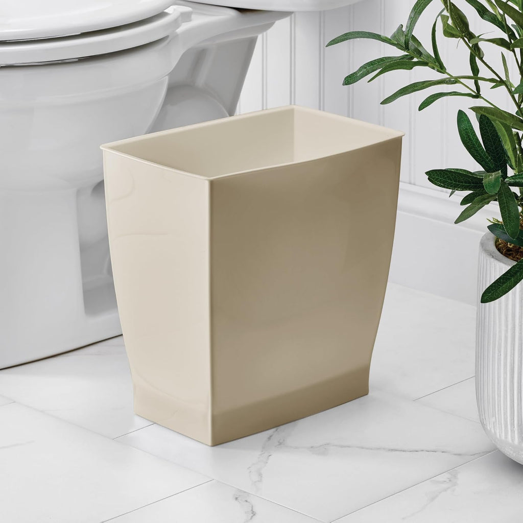 Small Plastic Bathroom Trash Can, Brown | Slim Rectangle