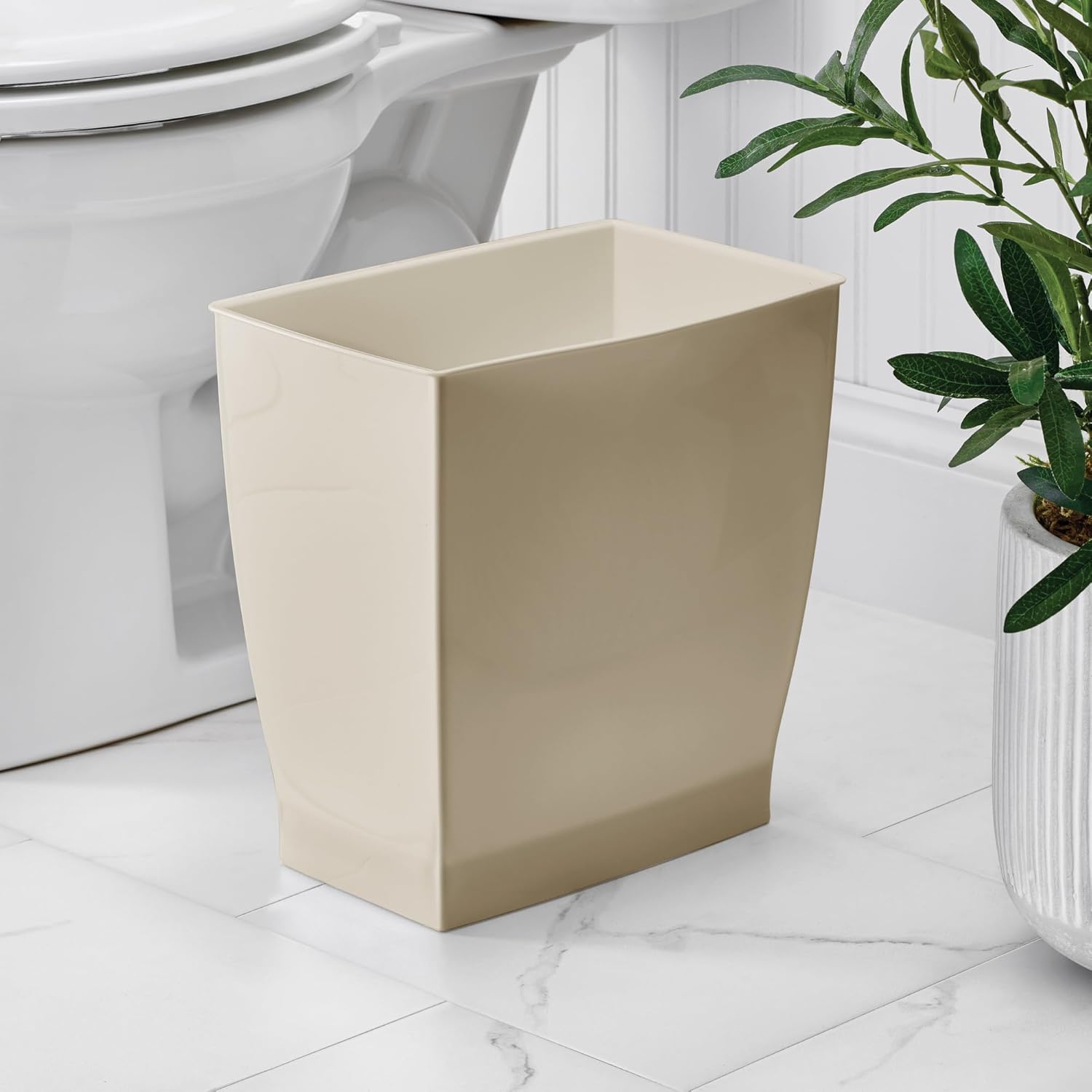 Small Plastic Bathroom Trash Can, Brown | Slim Rectangle