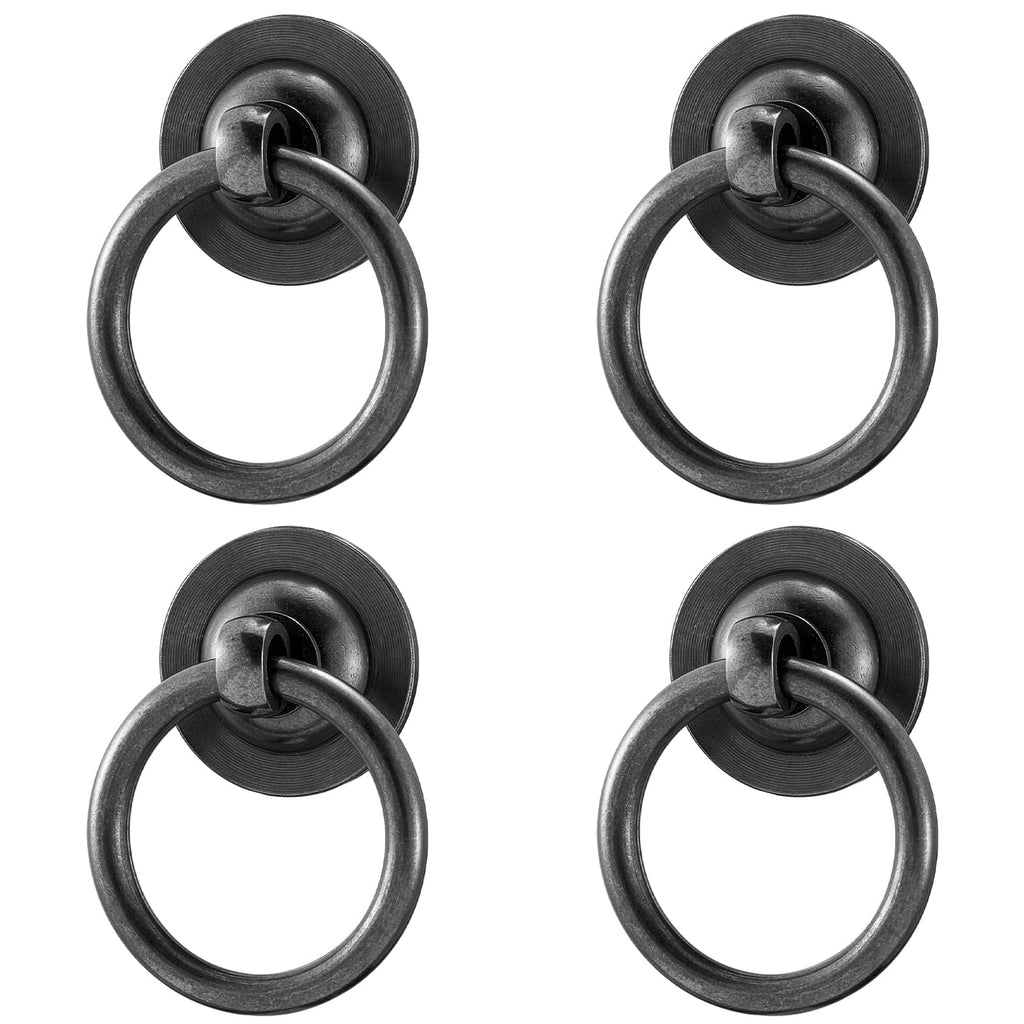 4 Pack Solid Brass Cabinet Pulls Ring Drawer Pulls, Retro Black Kitchen Cabinet Handles Pulls Vintage Pulls Brass