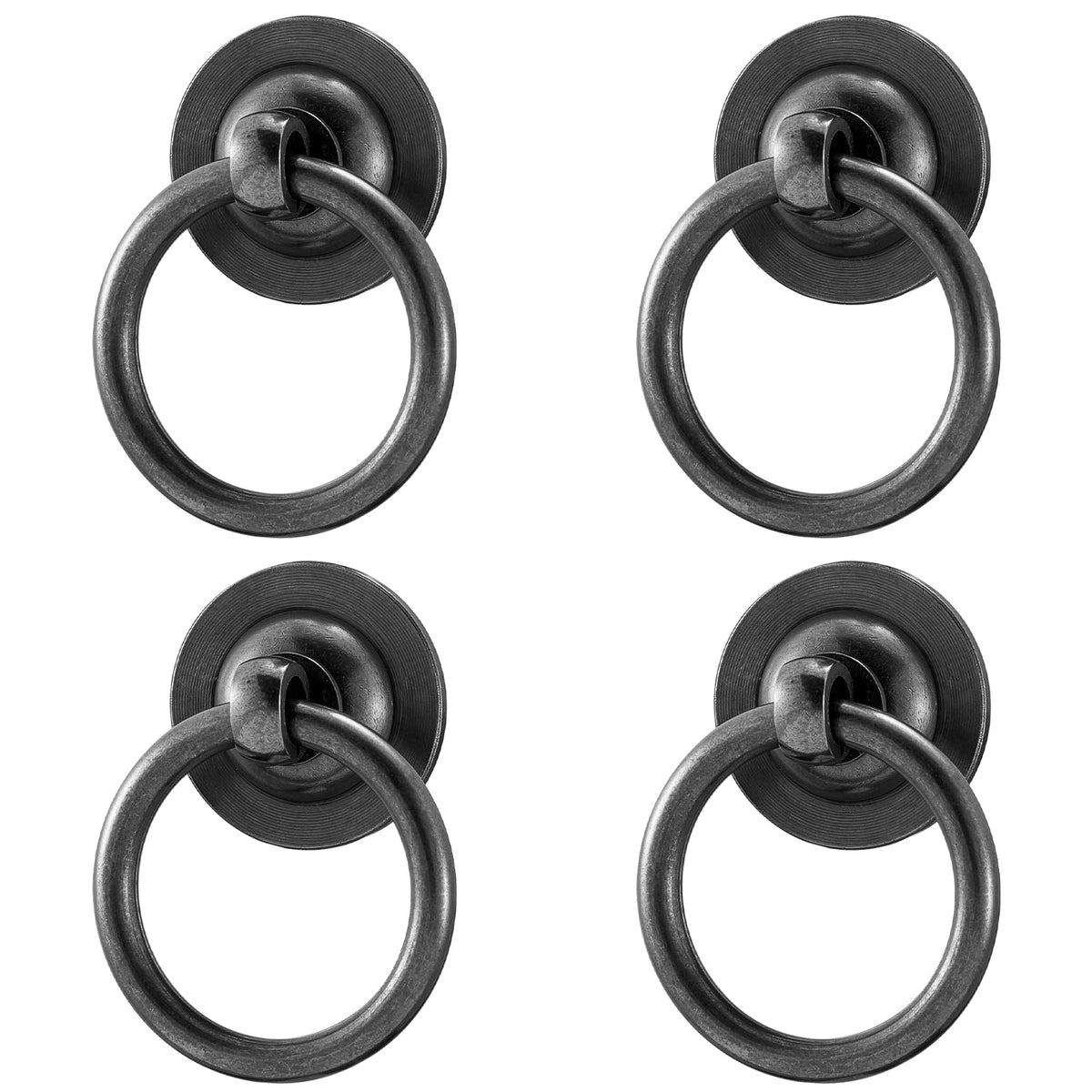 4 Pack Solid Brass Cabinet Pulls Ring Drawer Pulls, Retro Black Kitchen Cabinet Handles Pulls Vintage Pulls Brass