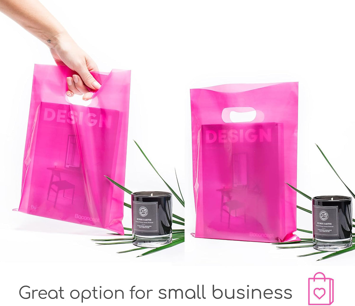 100 Pink Plastic Bags With Handles 9x12 Merchandise Bags