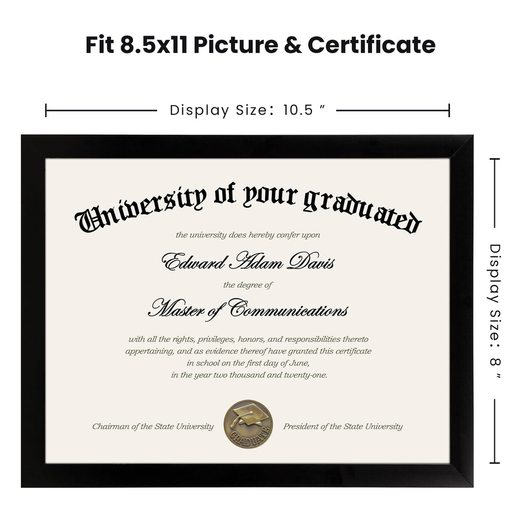 Certificate Frame, 8.5 by 11 Glass Diploma Frames, 5 Pack, Black