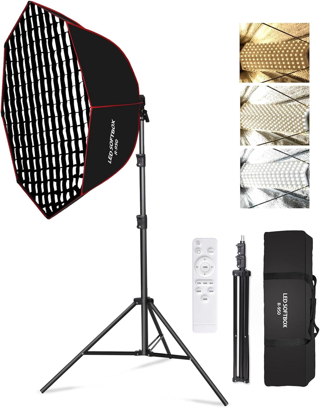 110W Octagonal Parabolic Softbox Lighting Kit with Honeycomb Grid | 37.4 " Large Soft Box with Remote Control/Stand