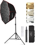 110W Octagonal Parabolic Softbox Lighting Kit with Honeycomb Grid | 37.4 " Large Soft Box with Remote Control/Stand