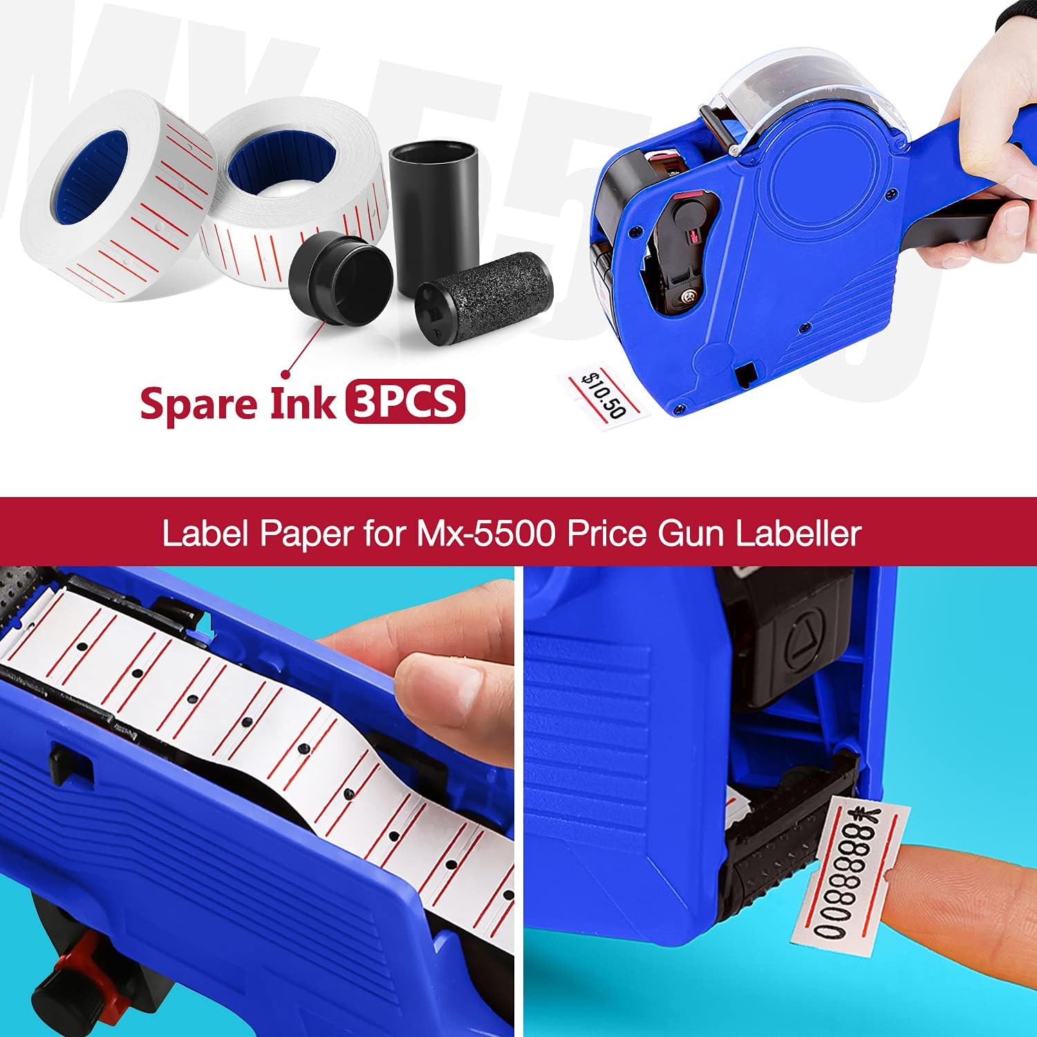 30 Rolls 15000pcs White Price Gun Labels for Mx-5500 Labeller White Pricemarker Stickers Plus 3 Piece Refill Ink Rolls