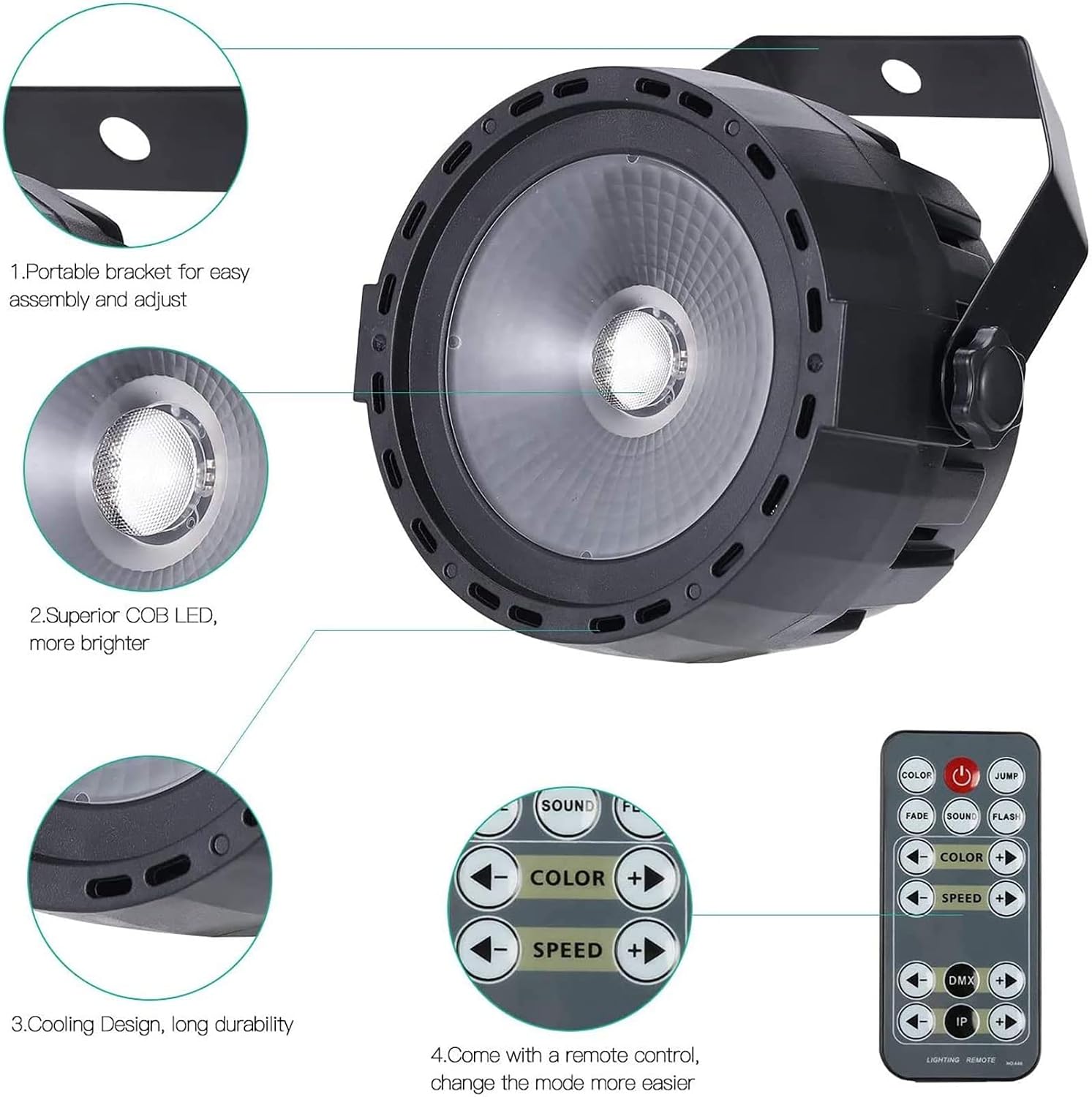LED Par Stage Light 30W COB Wash Lights RGB 3in1-2 Pack | with Remote and DMX Control DJ Lights Sound Activated
