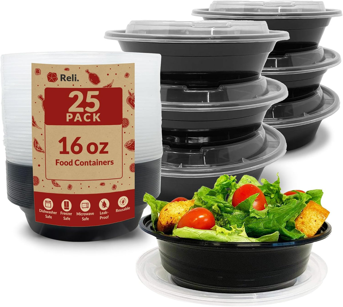 Meal Prep Container Bowls, 16 oz (25 Pack) Meal Prep Containers