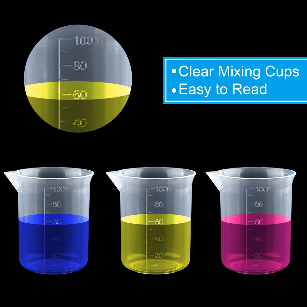 12 Pack 100ml/3.4oz Plastic Beakers Epoxy Mixing Cups, Plastic Graduated Cups Clear Multipurpose Measuring Cups with