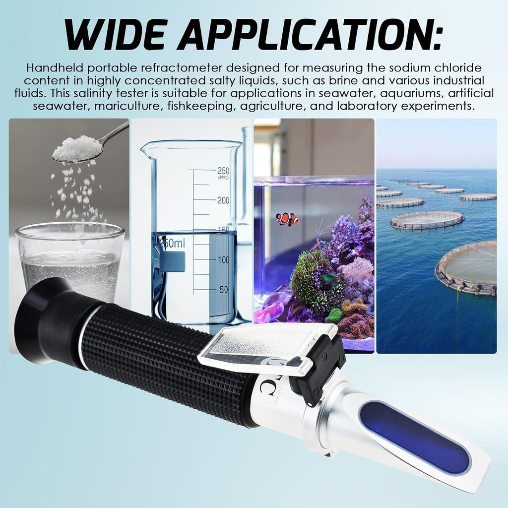 Salinity Refractometer with ATC, Dual Scale Sea Water Refractometer, 0-10% Salinity Range (1.0 to 1.070 Density /