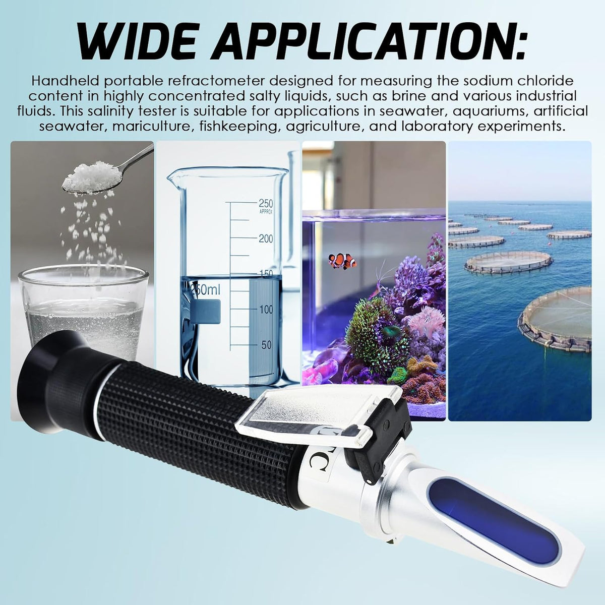 Salinity Refractometer with ATC, Dual Scale Sea Water Refractometer, 0-10% Salinity Range (1.0 to 1.070 Density /