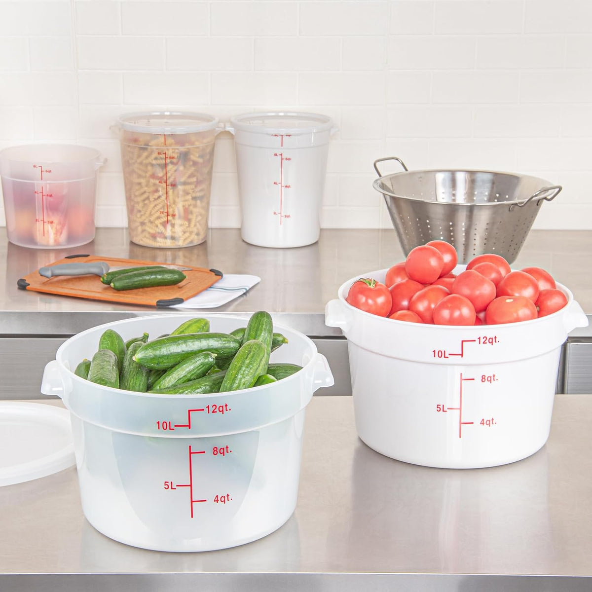 Met Lux 12 Quart Food Storage Container, 1 Translucent Storage Container - Lids Sold Separately, Red Volume Markers