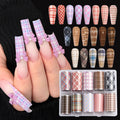 10 Rolls Plaid Nail Art Foil Transfer Sticker Colorful Checkered Pattern