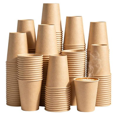 300 Pack 10 oz Kraft Paper Cups, Unbleached Disposable Coffee Cups