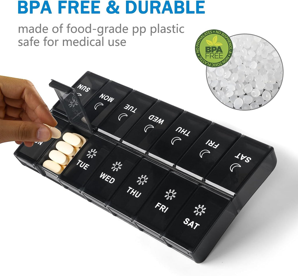 Extra Large Weekly Pill Organizer 2 Times a Day, 7 Day AM PM Pill Box with XL Capacity Compartments, Jumbo Vitamins