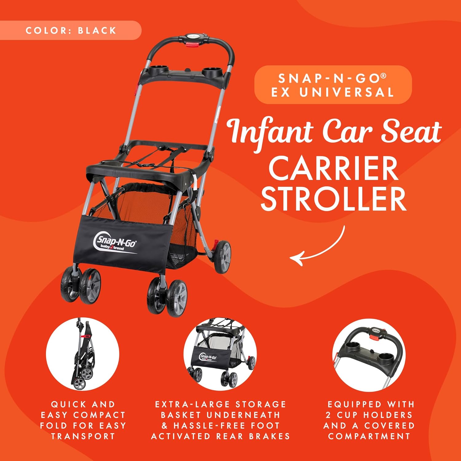 Snap N Go EX Polyester Lightweight Foldable Universal Single Infant Car Seat Carrier with 2 Cup Holder and Covered