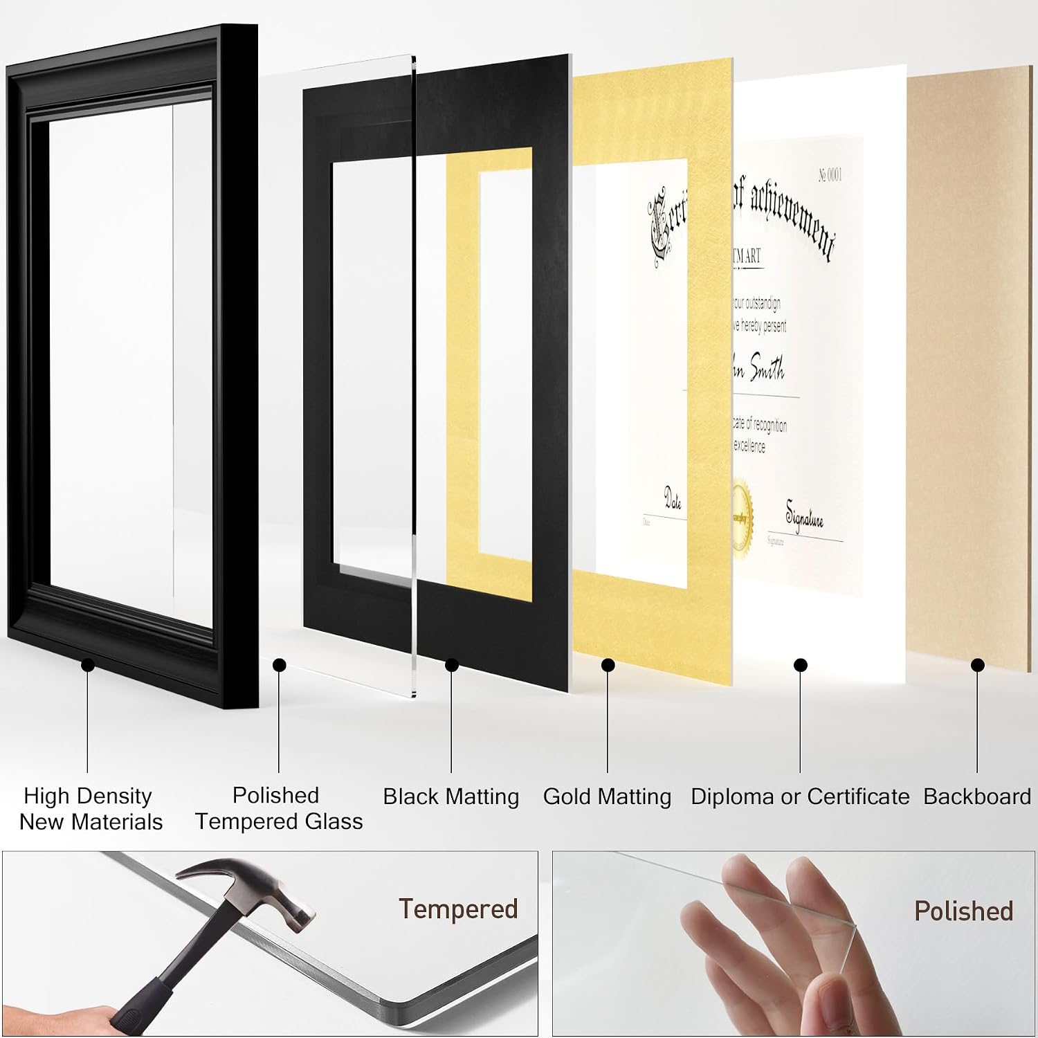 11x14 Diploma Frame, Certificate Frame with Tempered Glass, Display 8.5x11 Document with Black Over Gold Acid-free