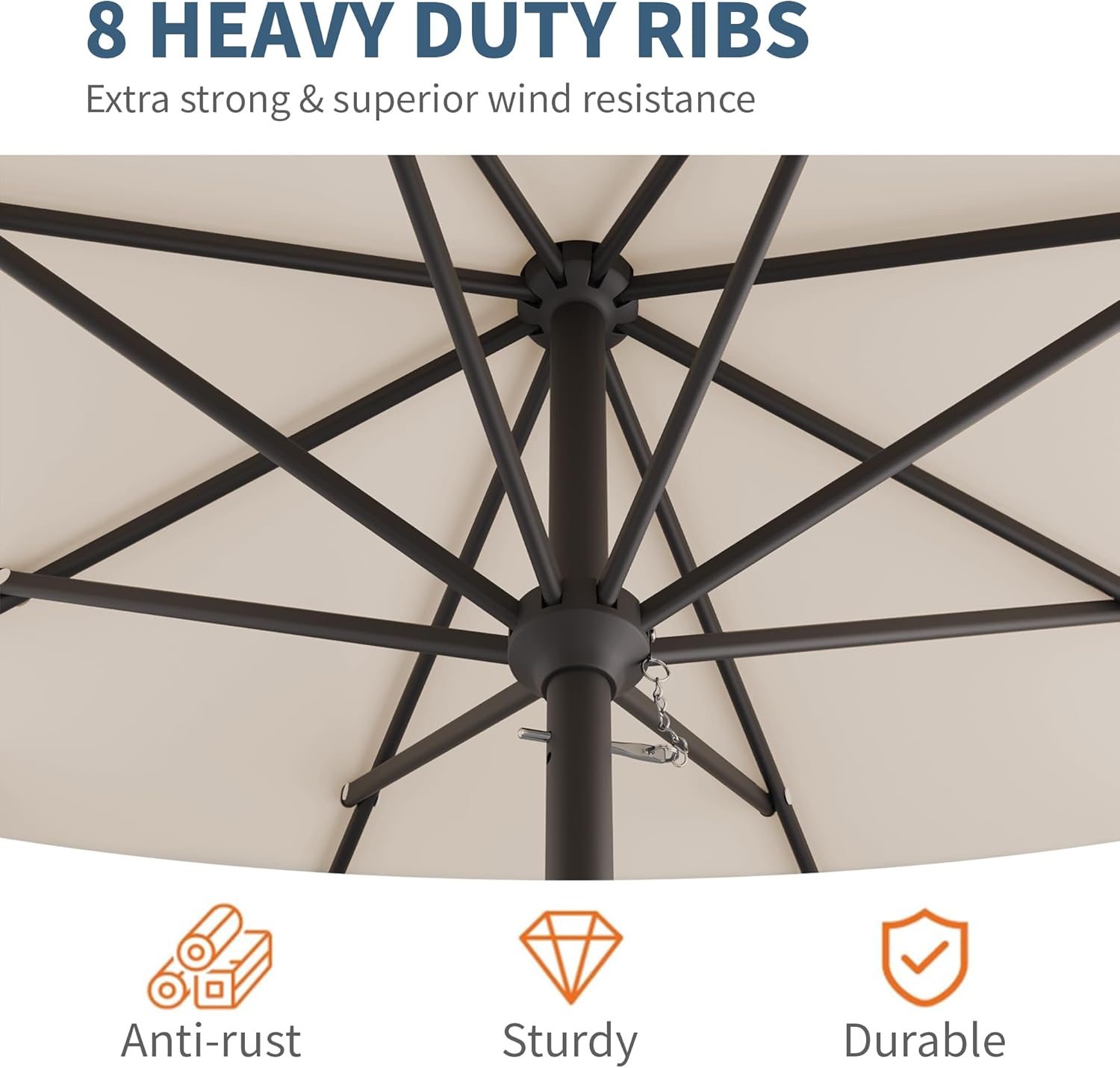 10FT Patio Umbrella, Outdoor Umbrella with Push Button Tilt and Crank, 8 Sturdy Ribs, UV Protection & Waterproof