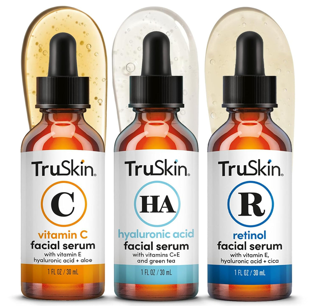Serum Trio with Vitamin C, Retinol & Hyaluronic Acid, 1 fl oz Each | Complete anti aging AM, PM & all-day skincare
