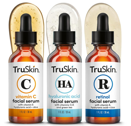 Serum Trio with Vitamin C, Retinol & Hyaluronic Acid, 1 fl oz Each | Complete anti aging AM, PM & all-day skincare