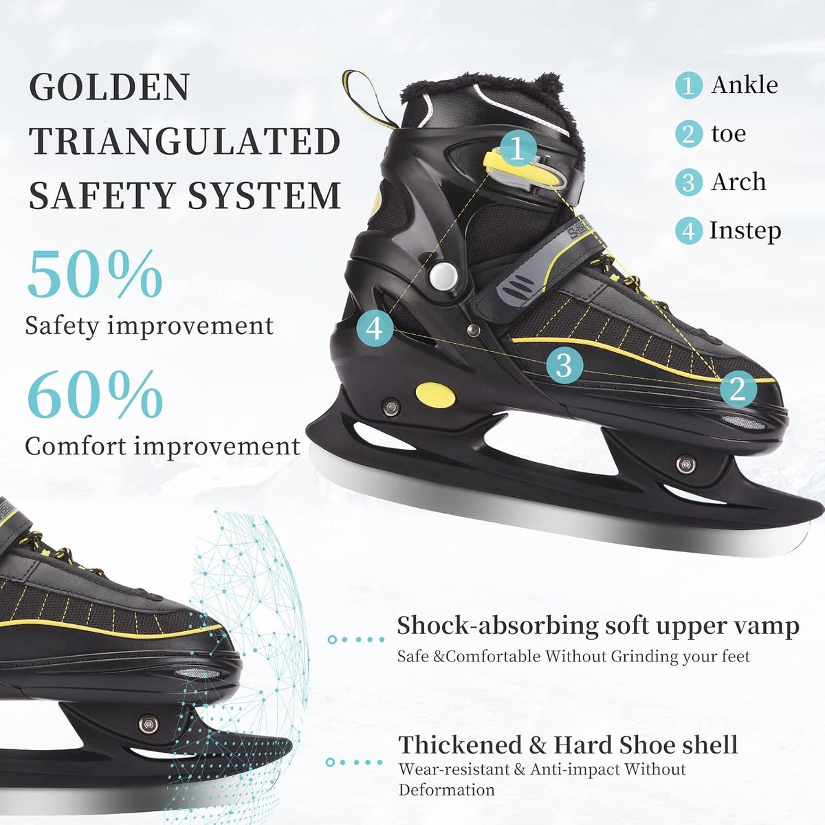 Ice Skates,Hockey Skates with Adjustable 4 Sizes,Soft Padding and Reinforced Ankle Support for Boys Girls Youth Men