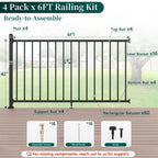 4-Pack 6ft.W x 42in.H Aluminum Deck Railing Kit,Modular Porch Railing