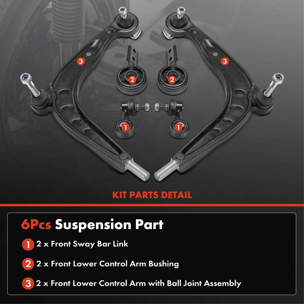 A-Premium 6Pcs Front Suspension Kit, Lower Control Arm & Bushing