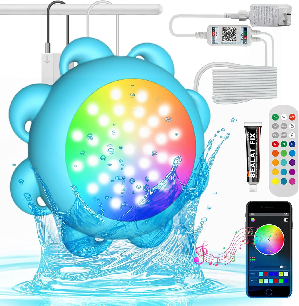 Rechargeable Pool Lights,LED Pool Lights with APP & Remote Control,20W RGB Dimmable Smart Underwater Lights with