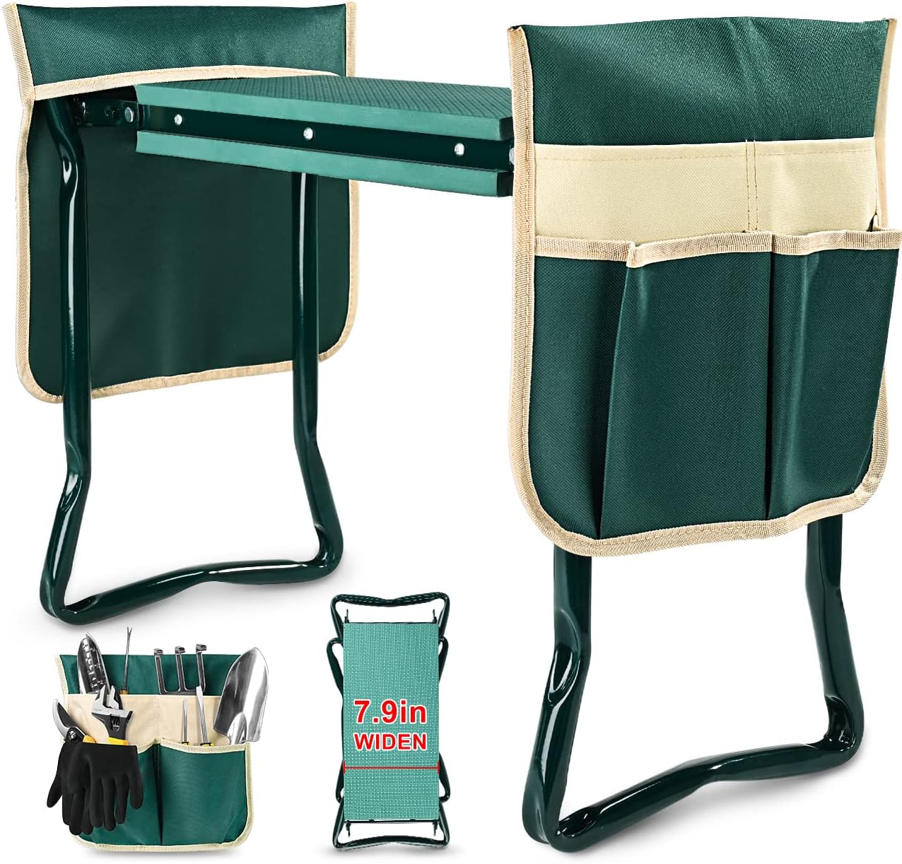 Upgraded Garden Kneeler and Seat with Thicken & Widen Soft Kneeling Pad,Heavy Duty Foldable Gardener Stool with 2