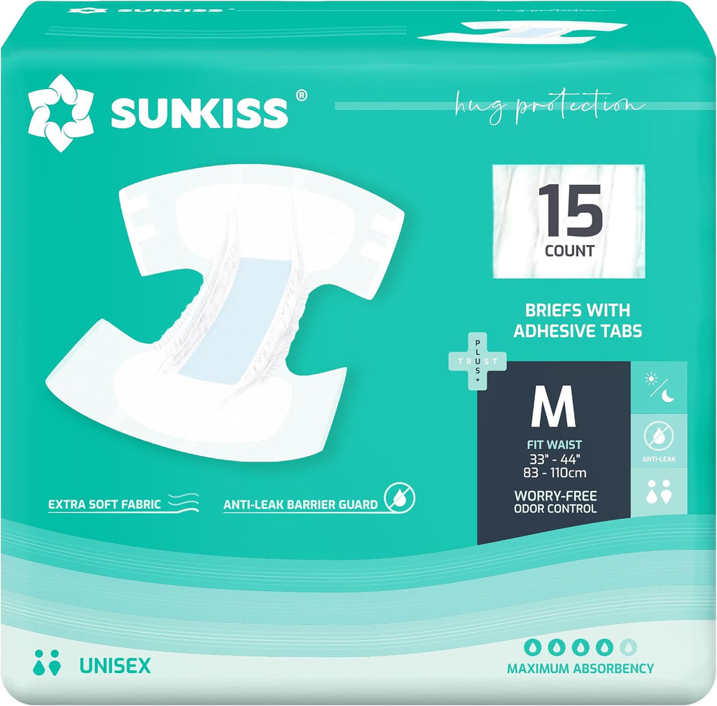 TrustPlus Adult Diapers with Tabs, Unisex, Medium, 15 Count