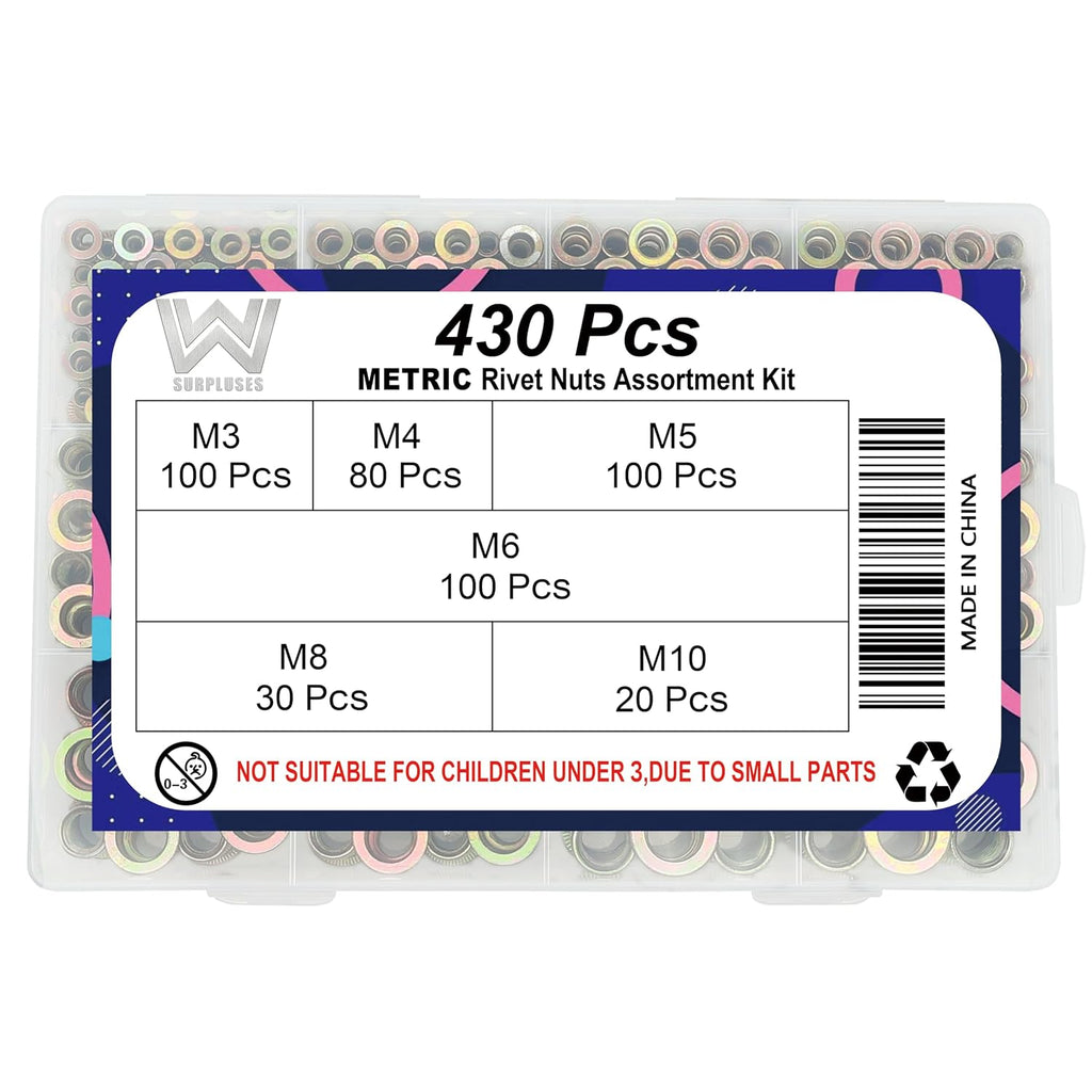 430Pcs Metric Rivet Nut Kit, Metric Rivnut Kit,Threaded Inserts for Metal