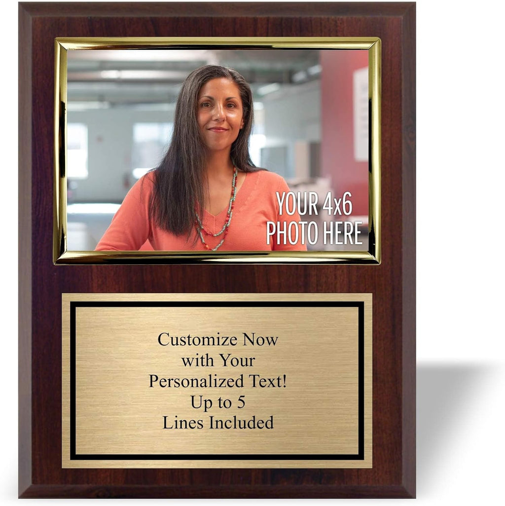 Personalized 8x10 Photo Plaque with 4x6 Horizontal Picture Holder | Custom Engraved Gold Frame Award Plaque, Add Your