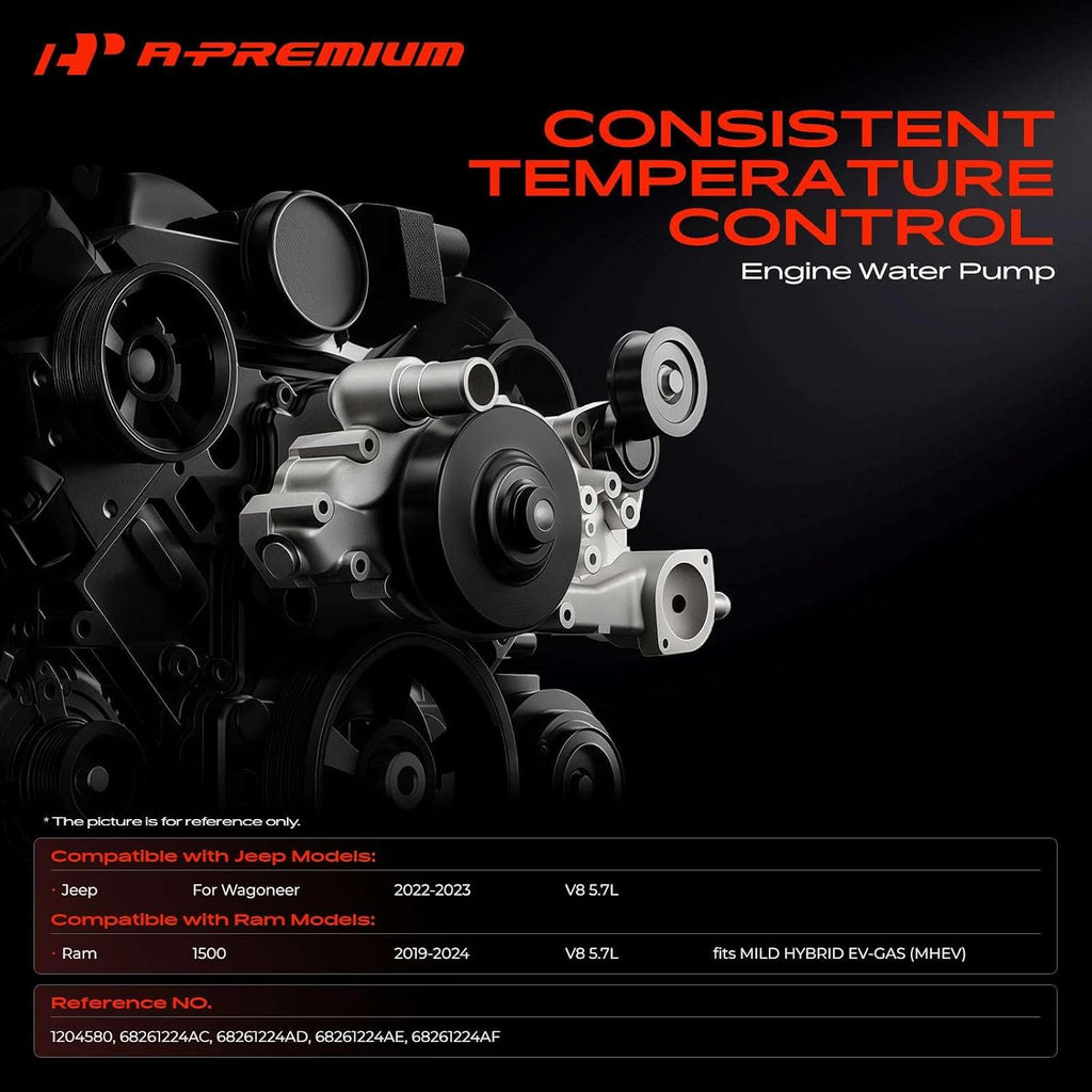 A-Premium Engine Water Pump with Gasket Compatible with Ram 1500 2019-2024 & Jeep WS Series Wagoneer 2022-2023, 5.7L