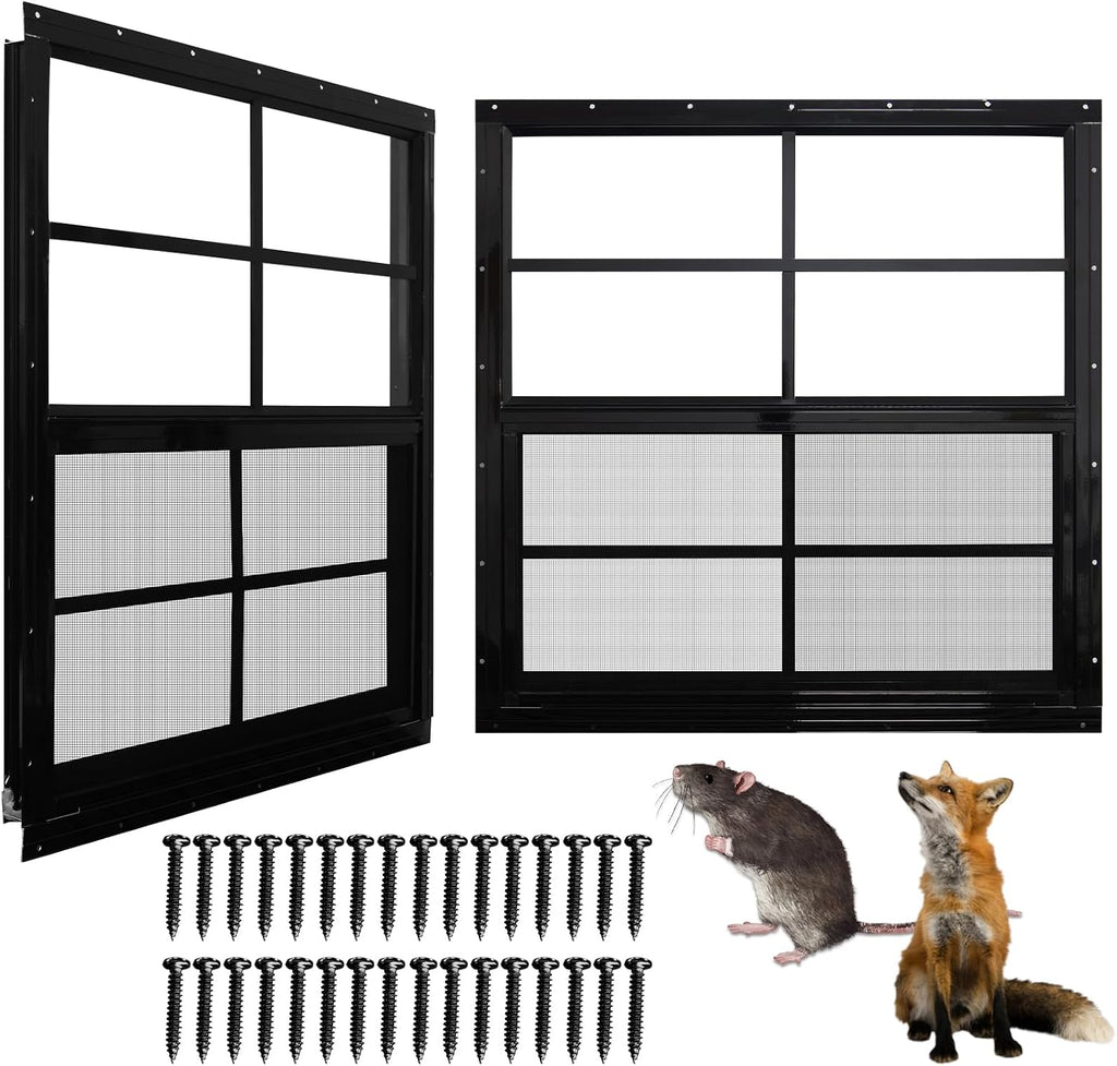 Upgraded Shed Windows 2 Pack, 30" x 36" Windows with Tempered Glass and Stainless Steel Screen for Shed, Chicken